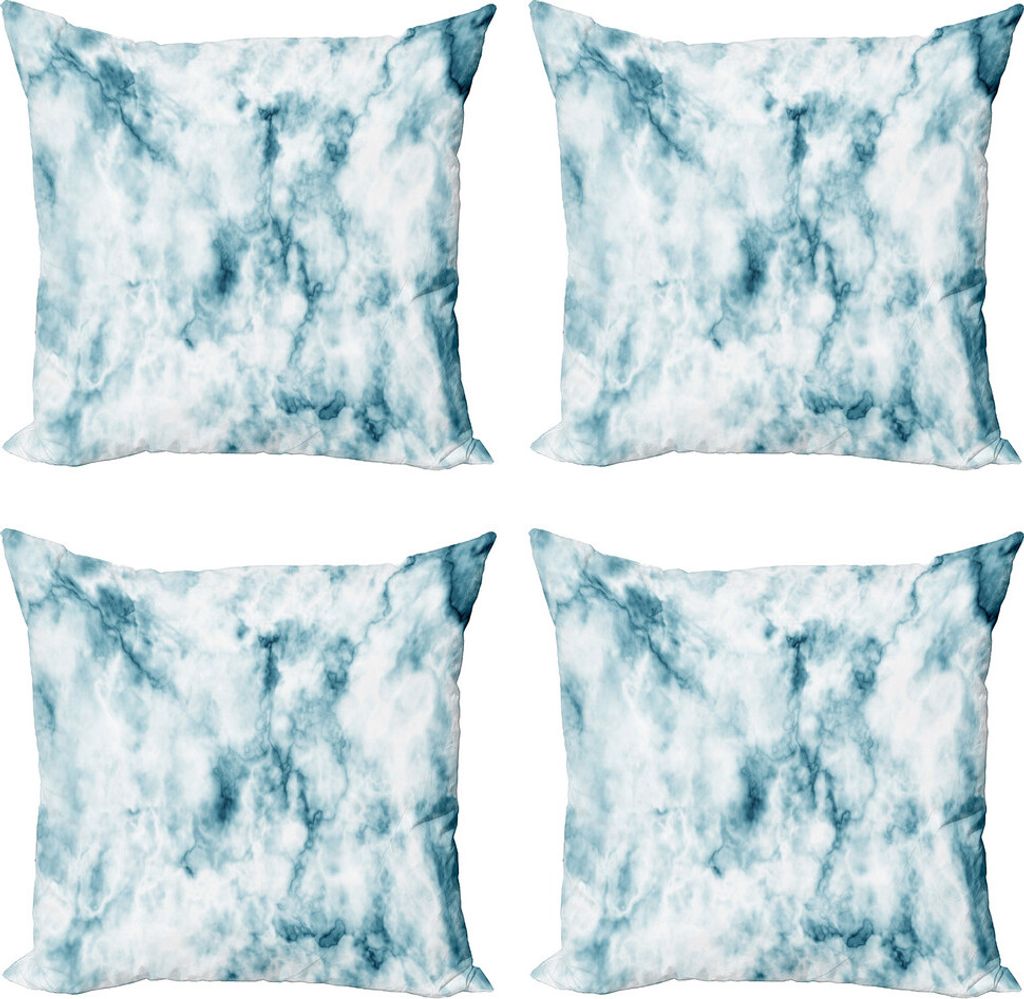 ABAKUHAUS Natur Kissenbezug Set (4 Stück), Grunge Marmoreffekt, Moderner Doppelseitiger Digitaldruck, 45 cm x 45 cm, Türkis