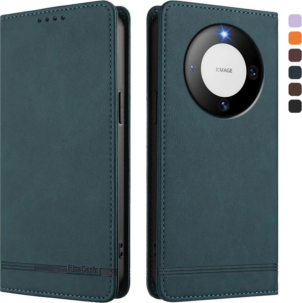 Hülle für Huawei Mate 60 Pro/Mate 60 Pro+, Retro Kunstleder Ständer Klapphülle mit Kartenfächer und Magnetische Grün
