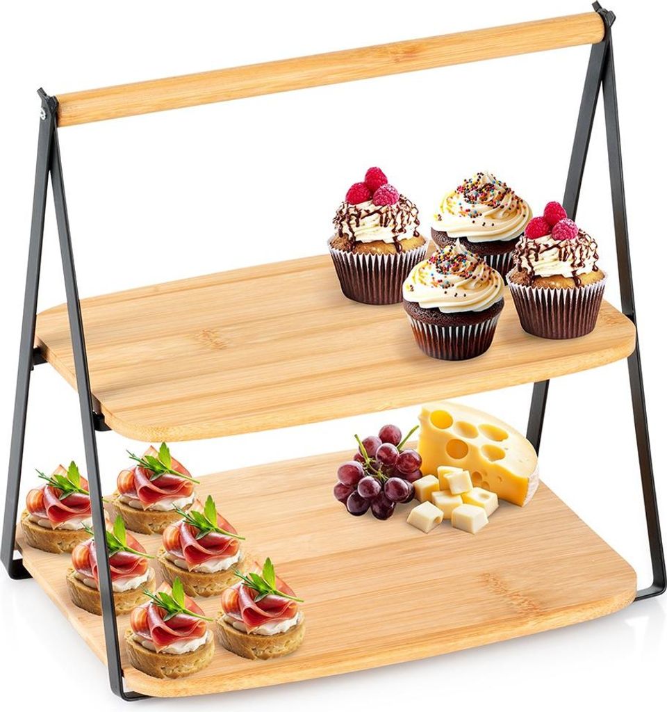 Vilde | 2-stöckige Etagere - 28x20x27,5 cm - Bambus und Metall - Eleganter Servierständer für Snacks