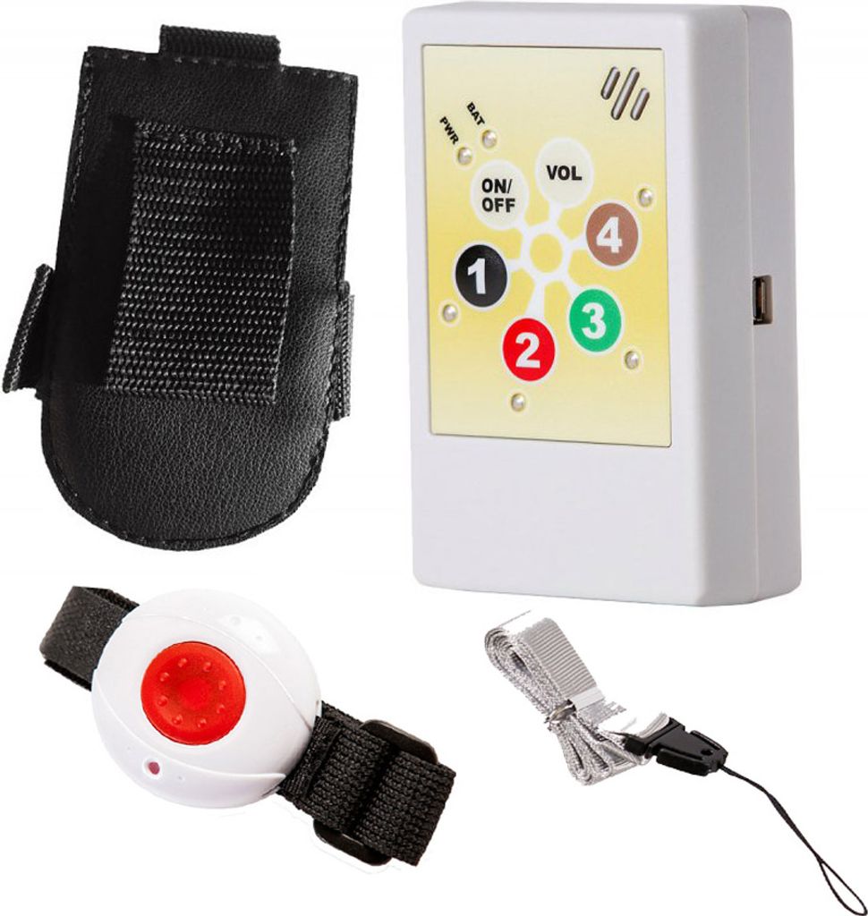 HelpLine2.0: Portables Hausnotrufgerät mit Funk-Notruf-Armband, Pflegeruf-Set, tragbares Notrufsystem mit Gürteltasche