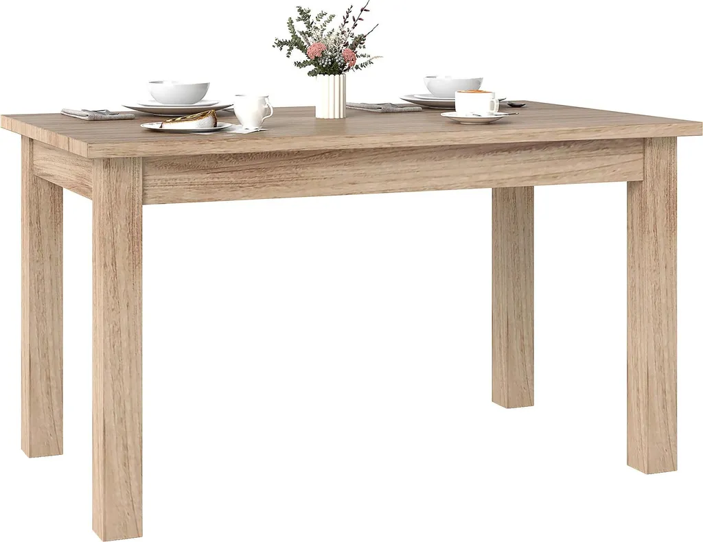 Table à manger 6 personnes beige 140 cm, idéale pour repas en famille