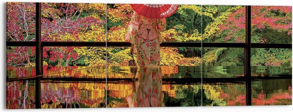 Bild auf Leinwand - Leinwandbild - 3 Teile - Tubikoin Tempel Die Farben - 150x50cm - Wand Bild - Wanddeko - Wandbilder - Leinwanddruck - Bilder - W...