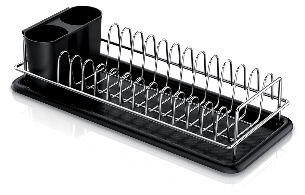 Geschirrständer – Tellerhalter – Abtropfgestell - kompaktes platzsparendes Design – 12 Abtropfplätze für Teller Deckel Untertassen - Edels...