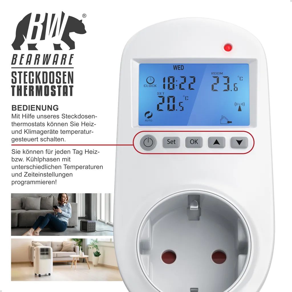 Thermostat de Prise pour Chauffage et Climatisation avec Programmateur - 5