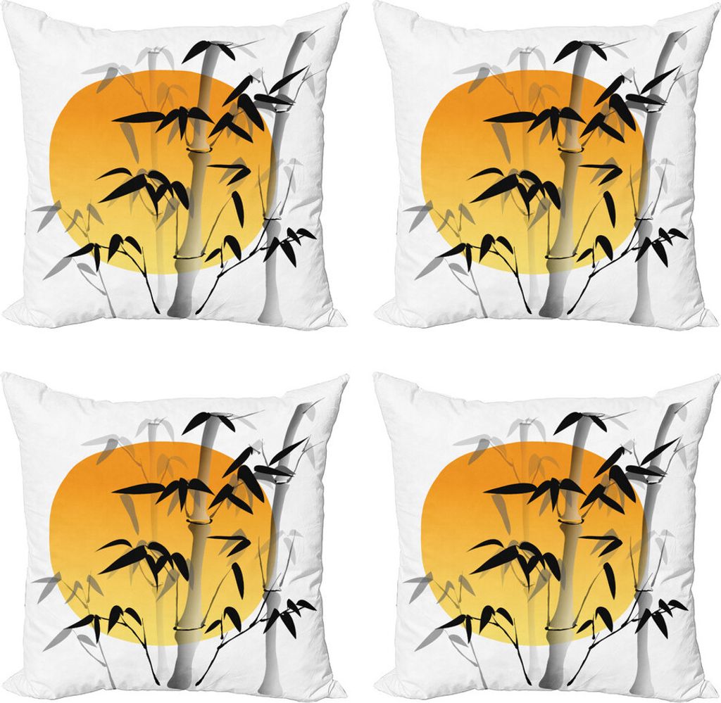 ABAKUHAUS Bambus Kissenbezug Set (4 Stück), Bambusse Across the Sun, Moderner Doppelseitiger Digitaldruck, 45 cm x 45 cm, Orange Schwarz Weiß