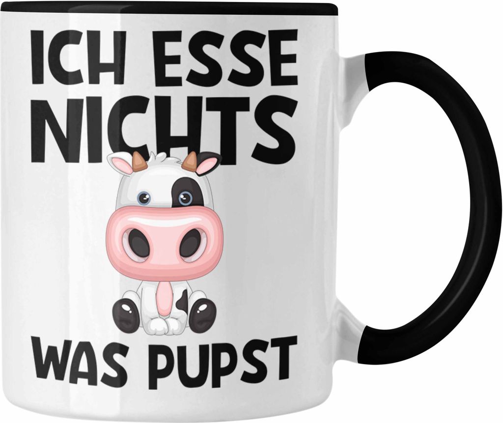 Trendation - Veganer Tasse Geschenk Ich Esse Nichts Was Pupst Vegetarier Vegan Geschenkidee Lustiger Spruch (Schwarz)
