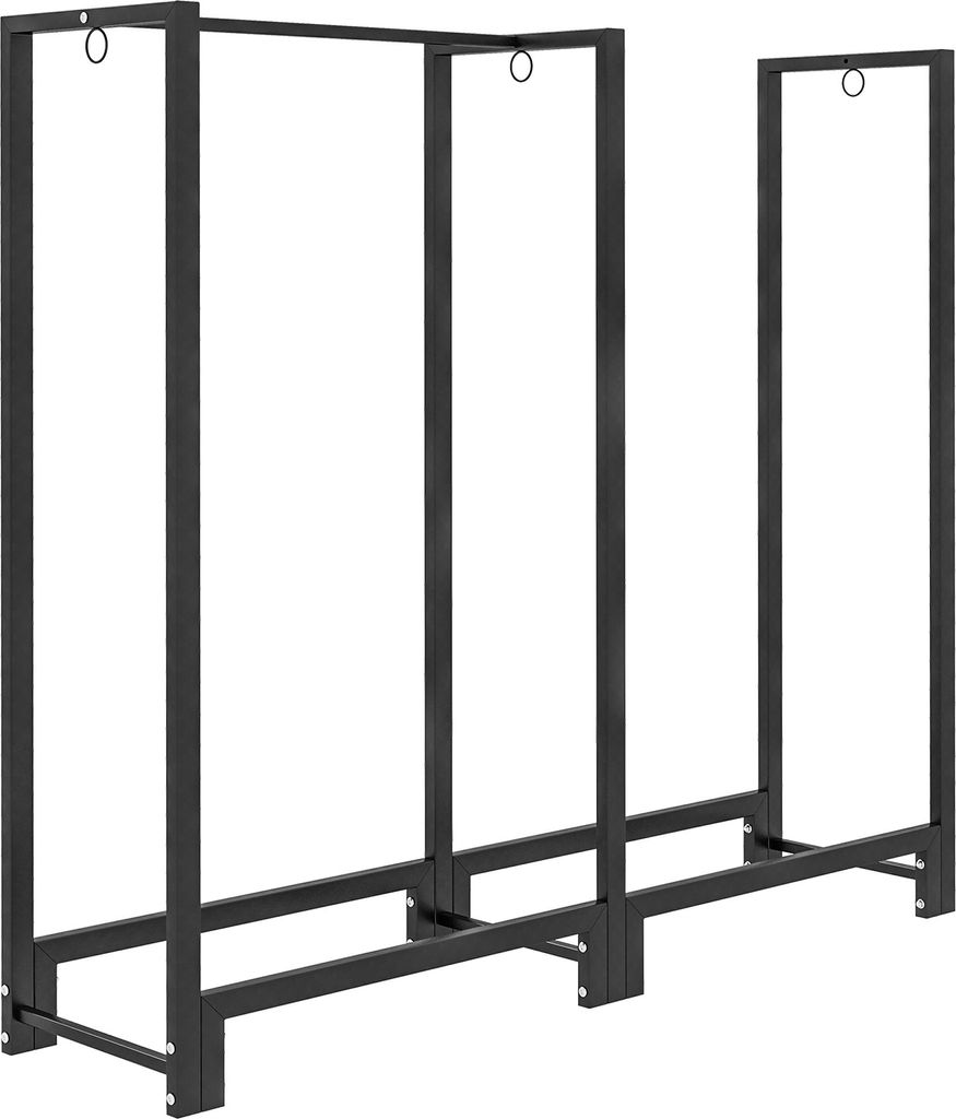 Fortuna Lai Kaminholzregal 123 x 32 x 115 cm Brennholzregal mit zwei Abschnitte, drei Haken, Feuerholzregal für Outdoor, Indoor, bis 200 kg, Stahl...