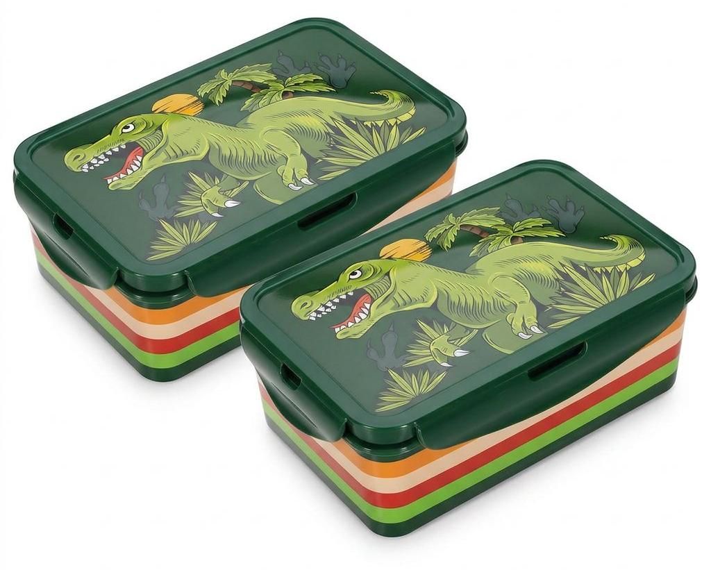 2er Set Dino Dinosaurier Brotdose Lunchbox 3x Fach BPA-frei für Kinder