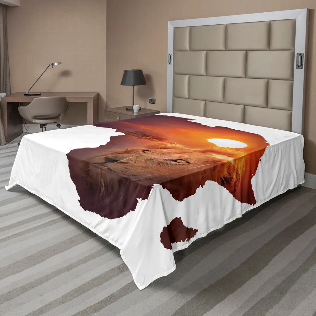 Drap de lit plat sans plis Safari Lion pour une literie toujours nette