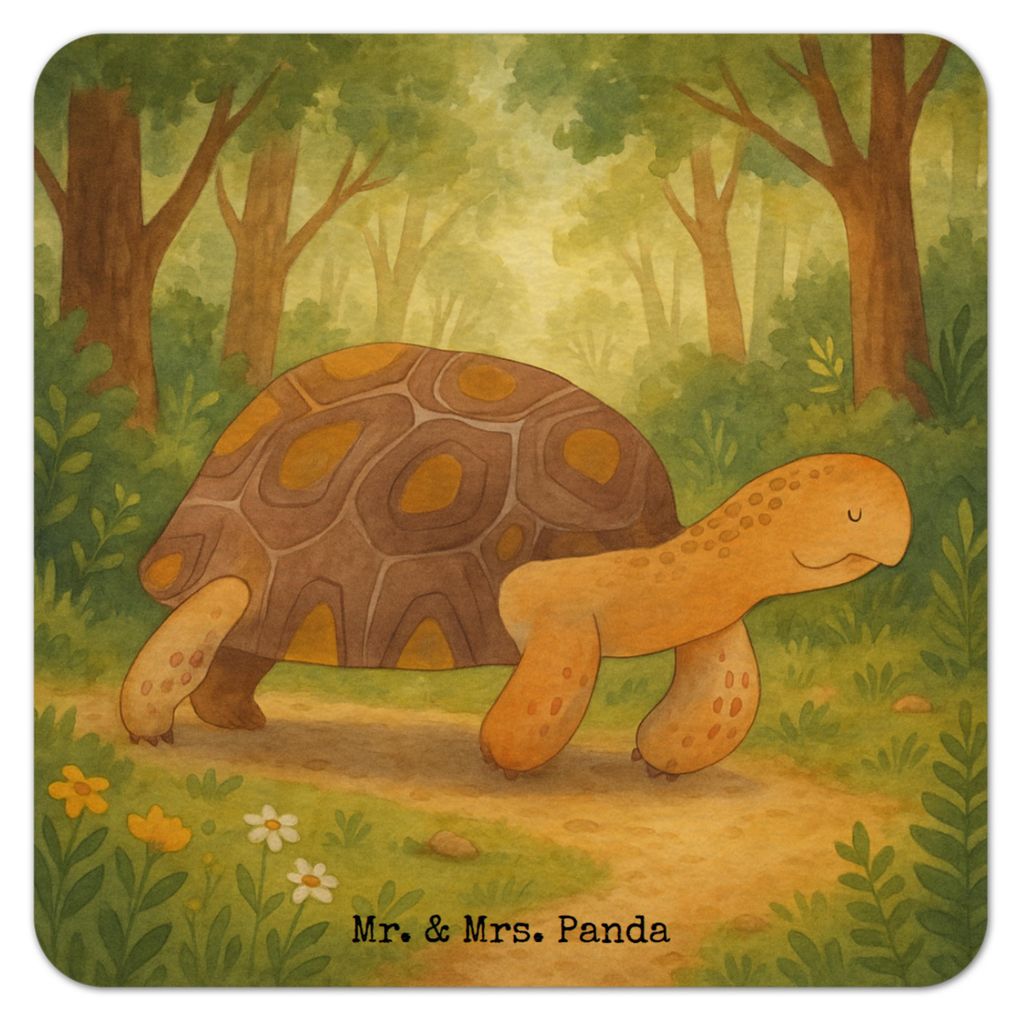 Mr. & Mrs. Panda Tassenuntersetzer Schildkröte Marschieren Design 100er Set - Weiß - Geschenk, Bierfilzl, Motivation, Meer, Neustart, Tischunters...