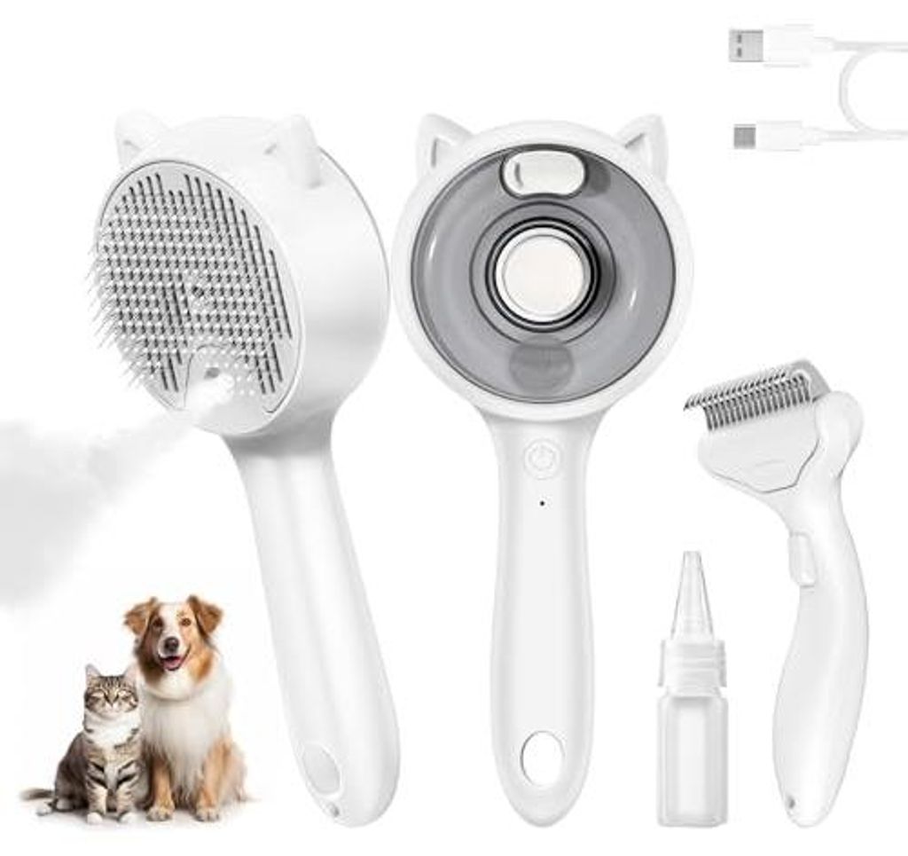 2-in-1 Dampf-Katzenbš¹rste & Unterwolle-Entferner Set - Profi-Tierpflegebš¹rste mit 2-Stufen-Kaltnebel, Entfilzen & Massage, USB-ladbar, Gro?vo...