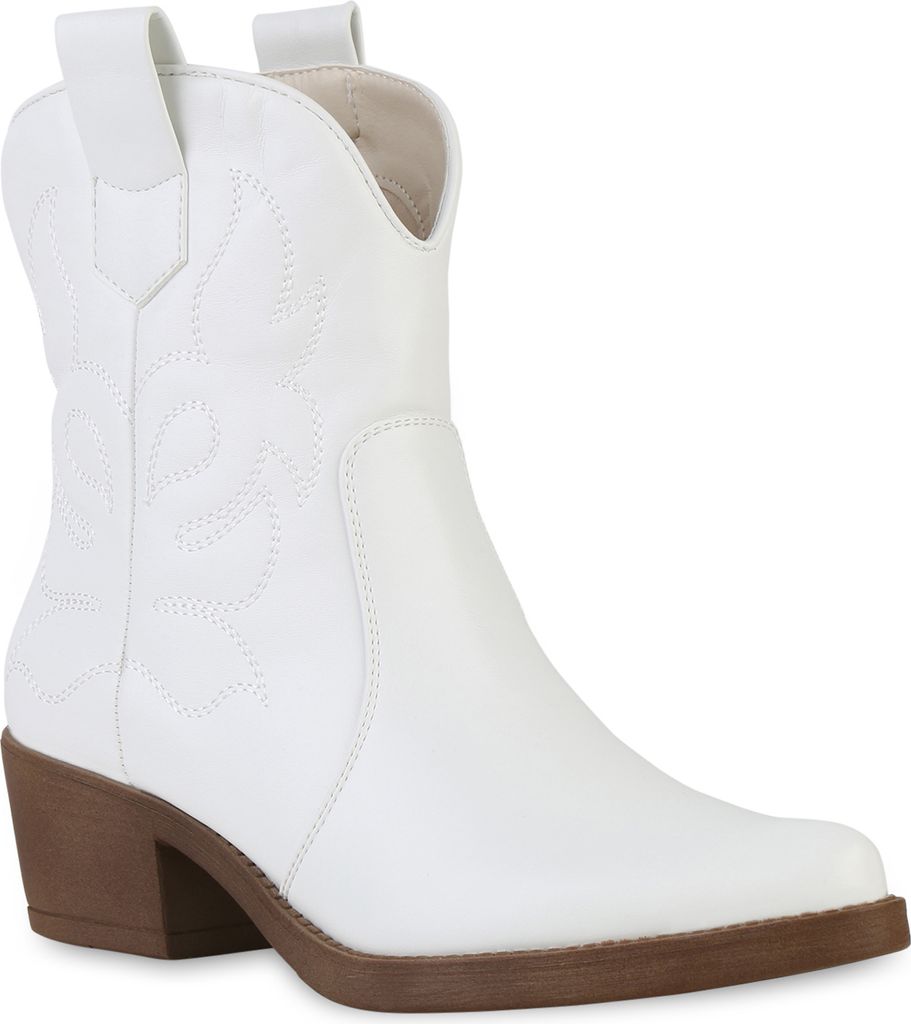 VAN HILL Damen Stiefeletten Cowboy Boots 835978, Farbe: Weiß PU, Größe: 39