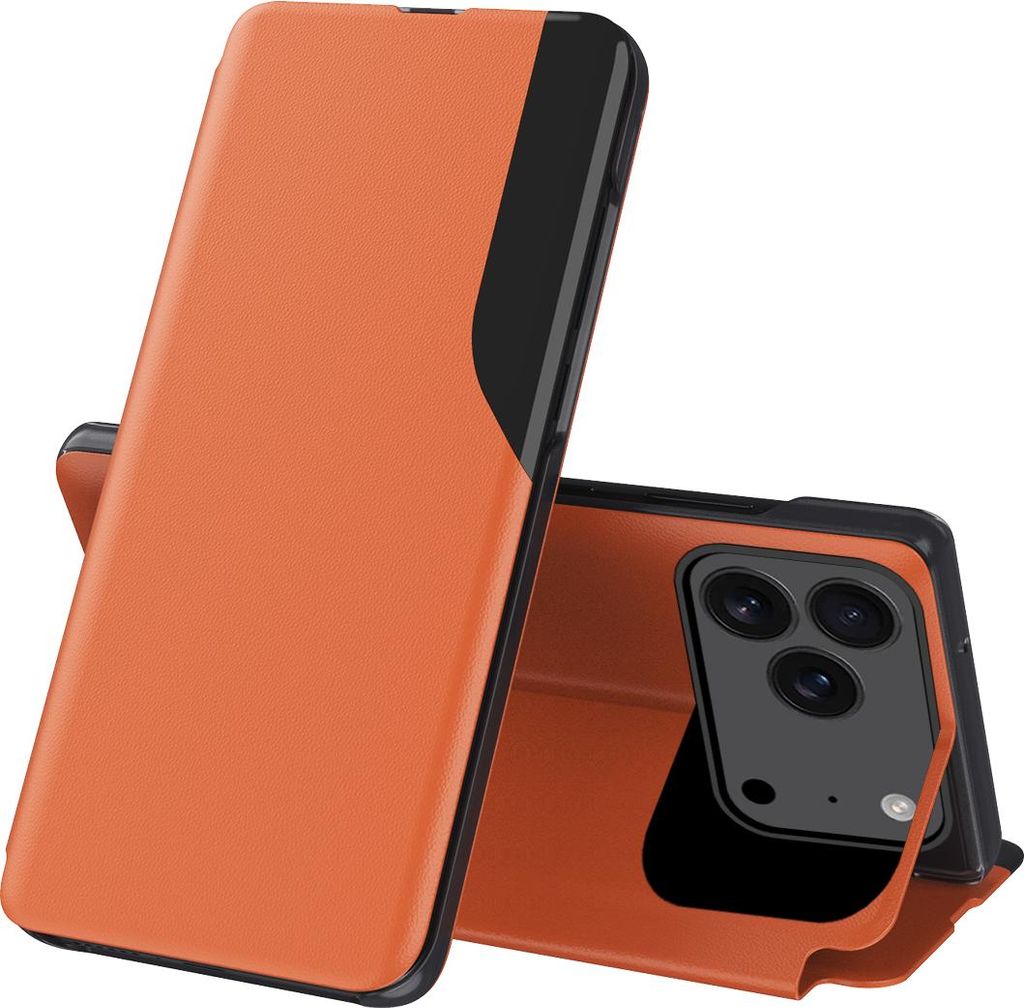 Hülle für iPhone 17 Pro Max, Flip Stand Cover Kunstleder Schutzhülle Orange