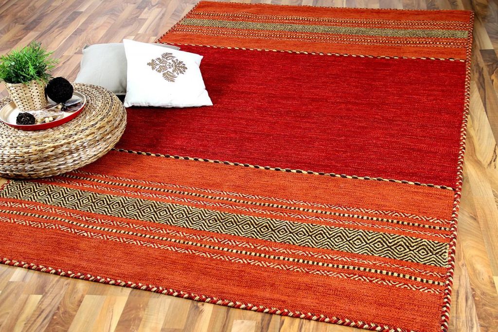 Natur Teppich Kelim Navarro Rot Orange, Größe:120x180 cm Produktbild 