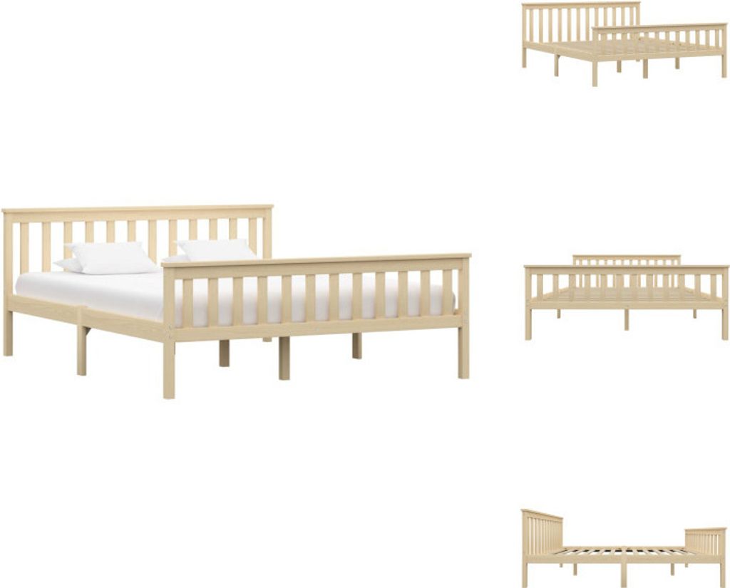 vidaXL Massivholzbett Helles Holz Kiefernholz 160x200 cm - Betten & Bettgestelle