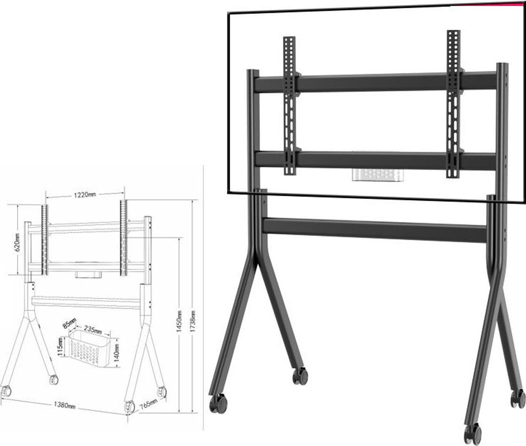 Mobiler TV Ständer, Höhenverstellbarer TV Ständer, TV Bodenständer, Rollbarer Fernseher Ständer, TV Halterung mit Rollen