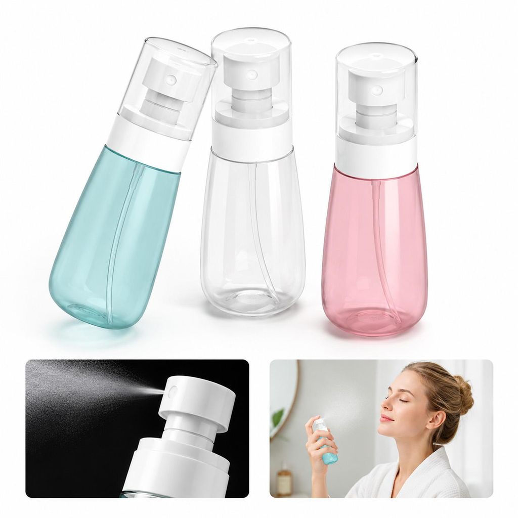 Kleine nachfüllbare Sprühflaschen, Reisegröße für Haar- & Kosmetikspray, Drucksprühflaschen für Wasser & Lotion, Set, Blau+Transparent+Rosa,...