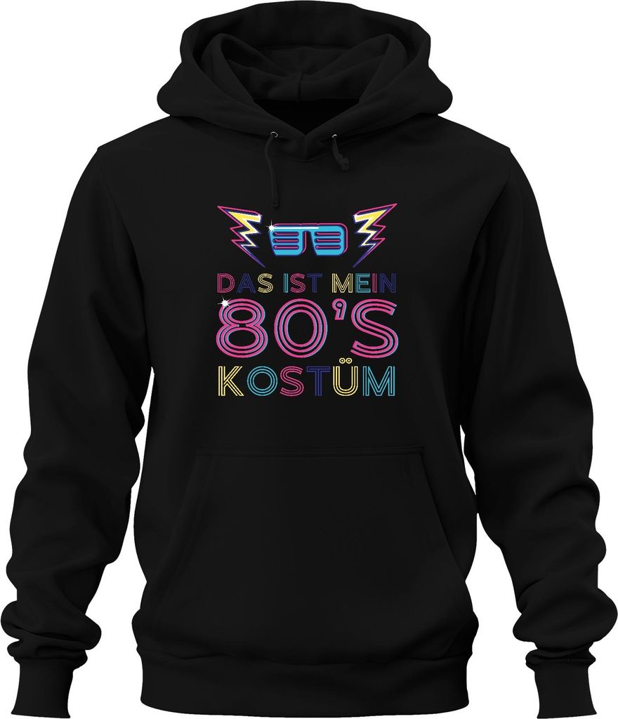 MEIN 80'S KOSTÜM 80er Jahre Retro Neon Party Karneval Brille Uni Hoodie Kapuzenpullover, Schwarz, XXL