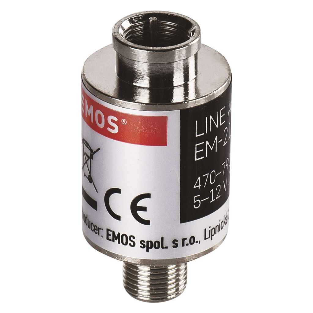 EMOS Satelliten-Leitungsverstärker Inline 30 dB (Frequenzbereich 470–790 MHz) für DVB-T2, Kabelfernsehen oder Antennen, J5710