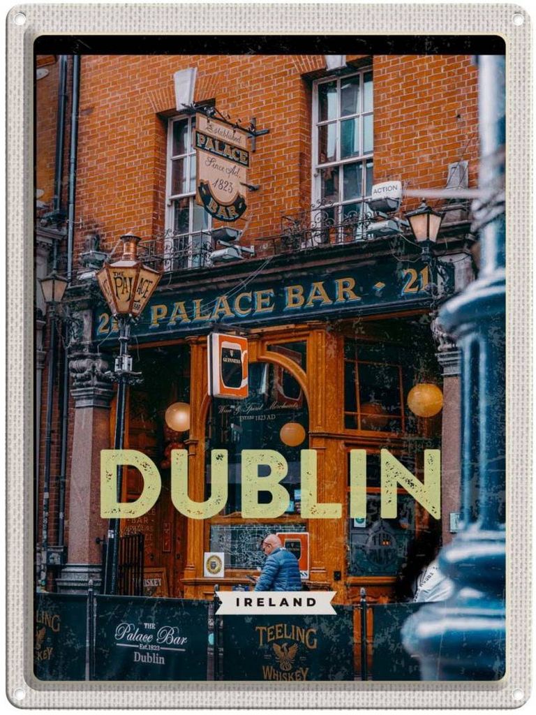 vianmo Blechschild 40x30 cm Dublin Ireland Urlaub Palace Bar Bildmotiv Reisemotiv Abenteuer Reisen Straße Stadt