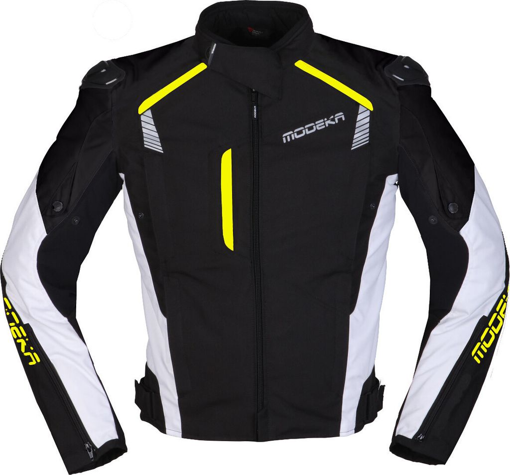 Modeka Lineos Motorrad Textiljacke, schwarz/weiß/gelb, 2XL