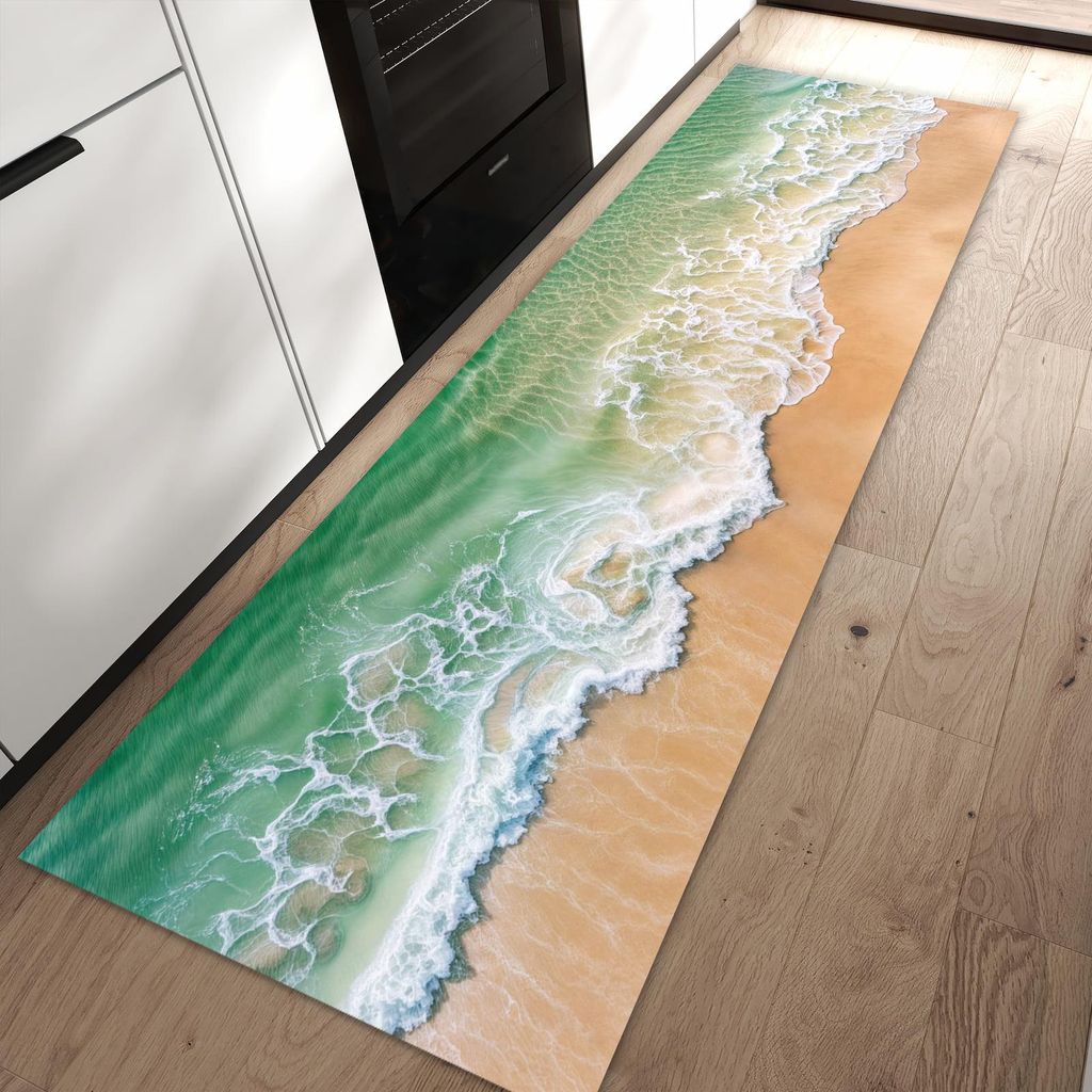 Küchenteppich 60x90cm rutschfest & abwischbar PVC Läufer - Warme Meereswellen