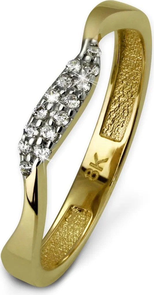 Bague Or Jaune 333 Forme Vague Sertie de Zircon Blanc GoldDream GDR501Y56