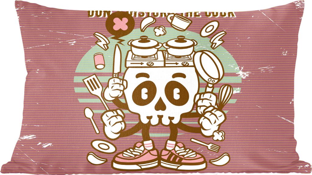 MuchoWow Zierkissen Sofakissen Wohnzimmer Dekokissen 50x30 cm Totenkopf - Küchenutensilien - Retro - Wohnzimmerdekoration - Polster mit Photo