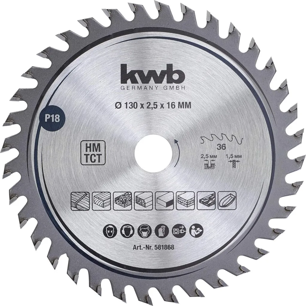 Lama TCT kwb 581868 130 x 16 mm per Taglio Legno Professionale