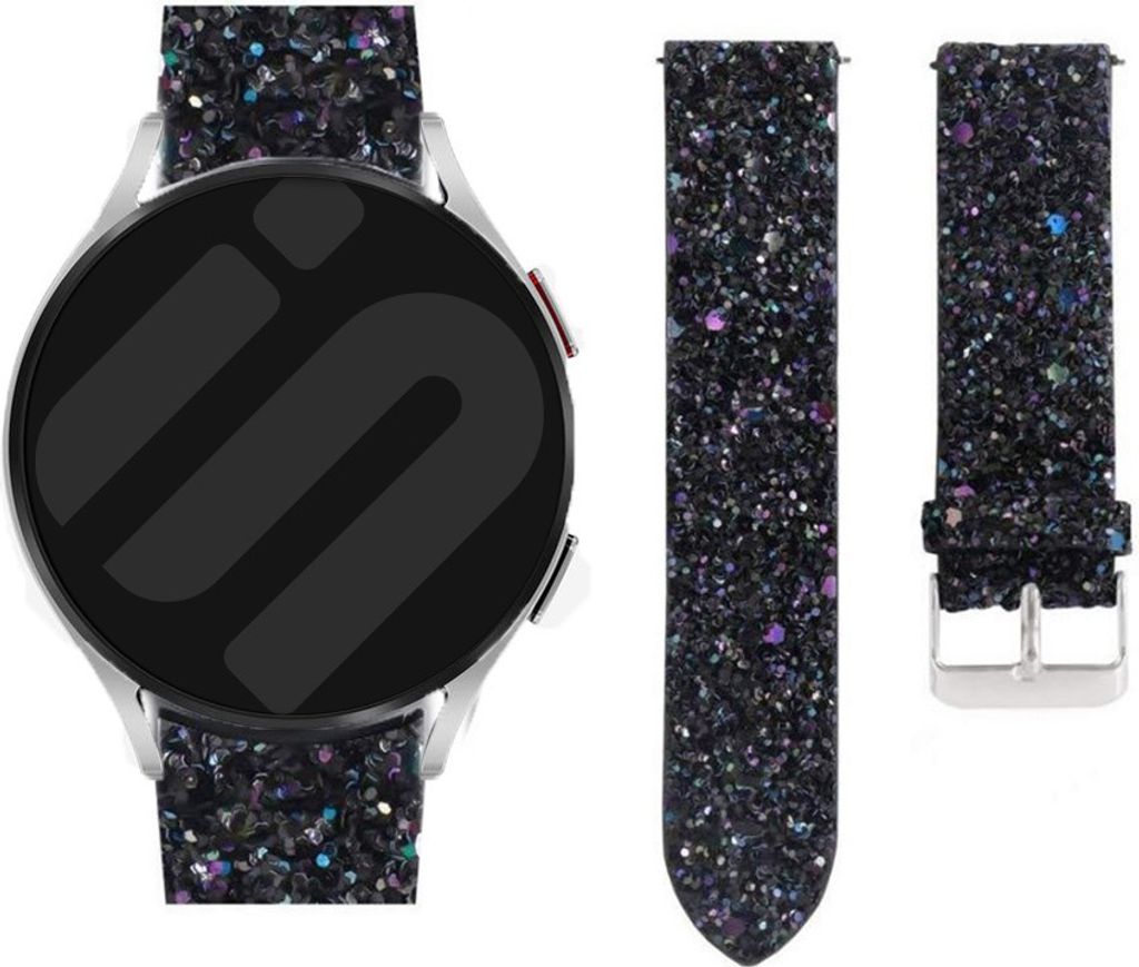 Strap-it Samsung Galaxy Watch 6 Classic 47mm Glitter Leder Armband (Schwarz)