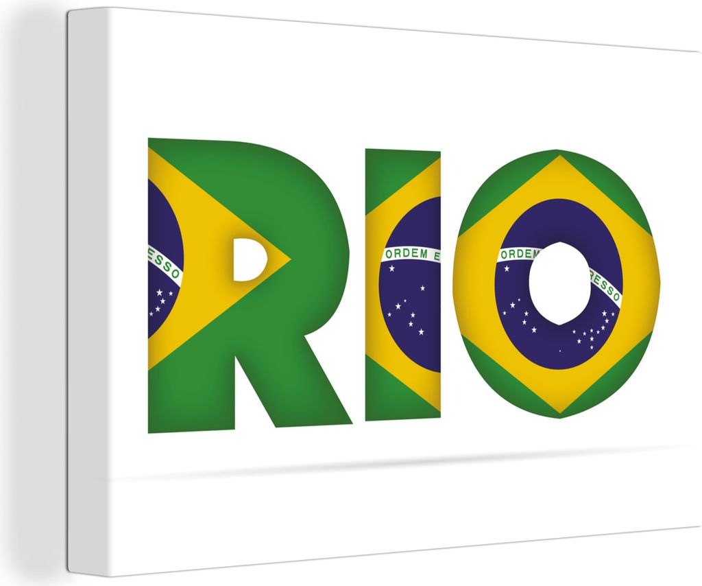 OneMillionCanvasses - Leinwandbilder - 140x90 cm, Illustration des Textes Rio in der brasilianischen Flagge, Wandbilder Kunstdruck Wanddekoration...