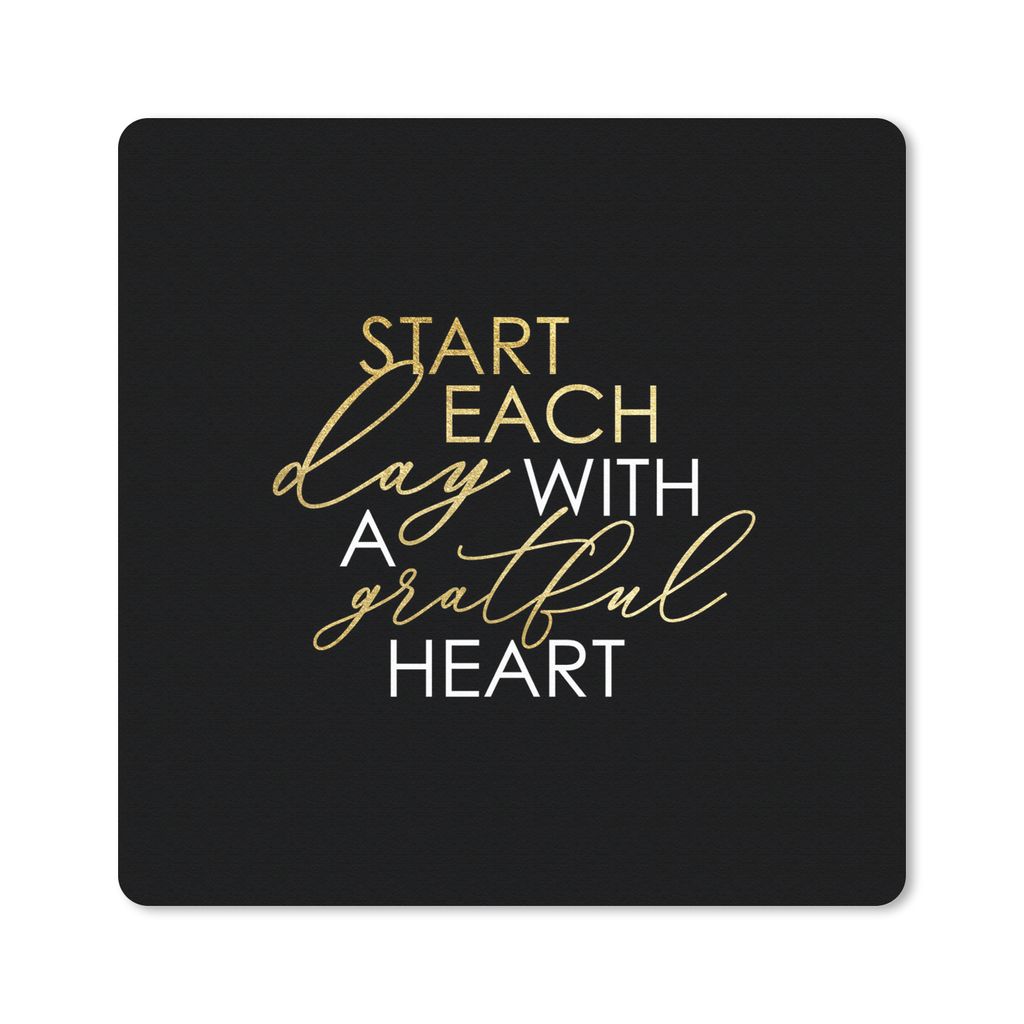 MuchoWow Mauspad Mousepad Zitat - Herz - Gold - Schwarz 20x20 cm - Mousepads - Maus Mat - Pad - Mausunterlage - Desk Mat - Bureauartikeln