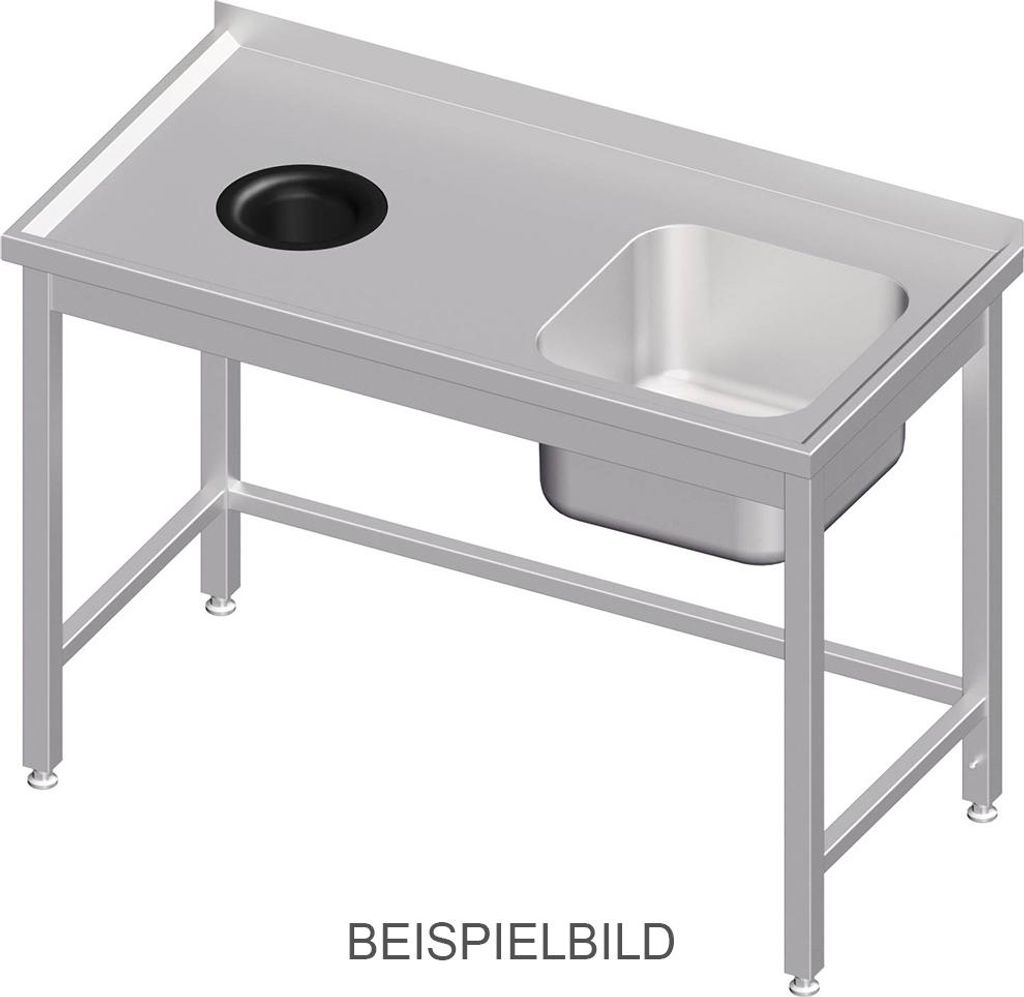Spültisch ohne Grundboden, mit Abfallloch, 1700x700x850 mm, mit einem Becken links, mit Aufkantung, verschweißt