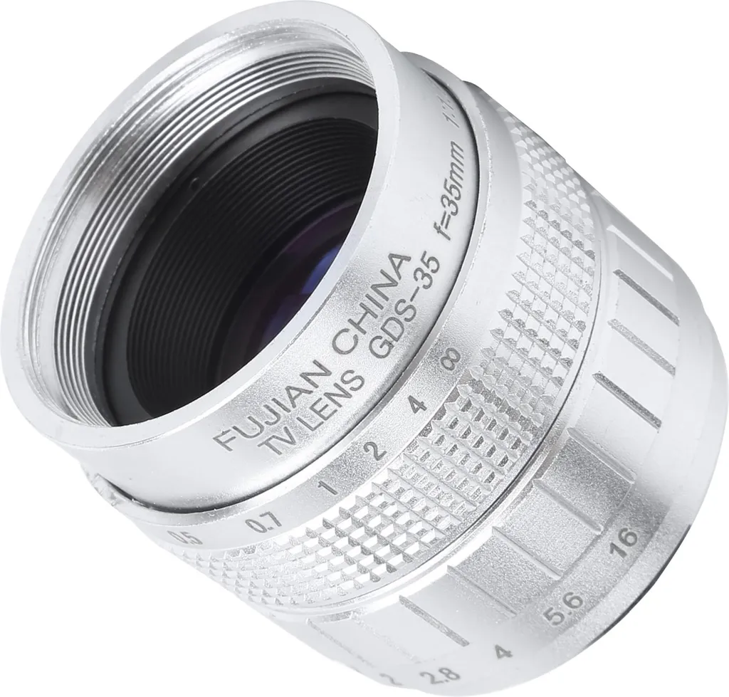 Objectif 35mm f/1.7 Monture C Argent pour Caméra TV et Hybride Mirrorless