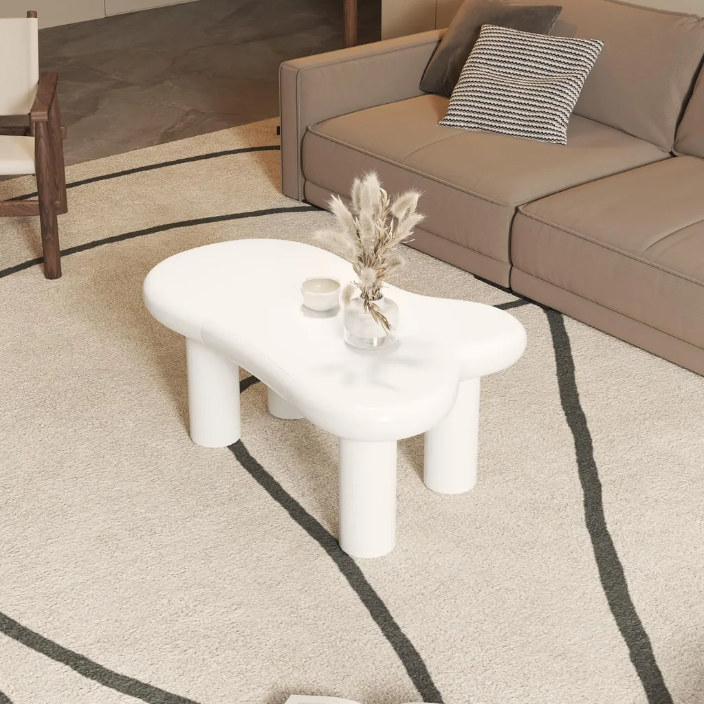 Table basse blanche forme nuage : rangement discret et ambiance LED - 3