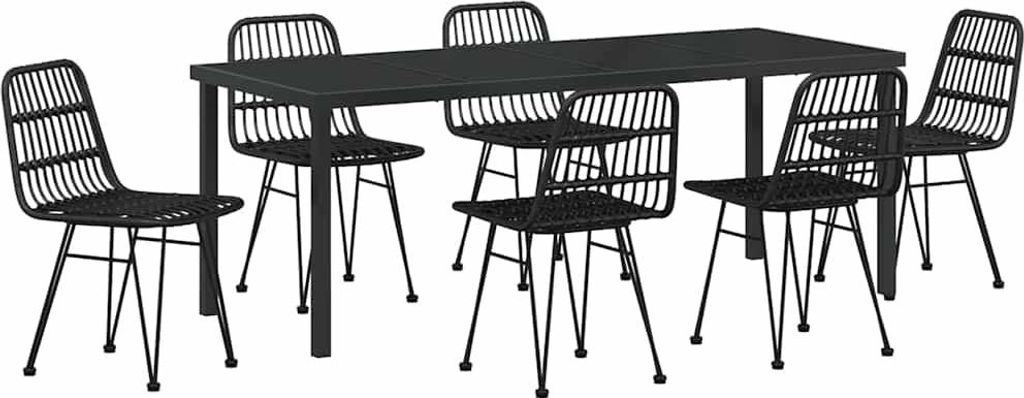 Garten Essgruppe 7 pcs Schwarz Pulverbeschichteter Stahl