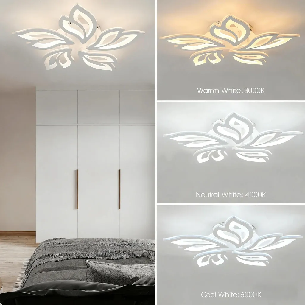 Luminaire de plafond connecté design fleur LED dimmable avec télécommande