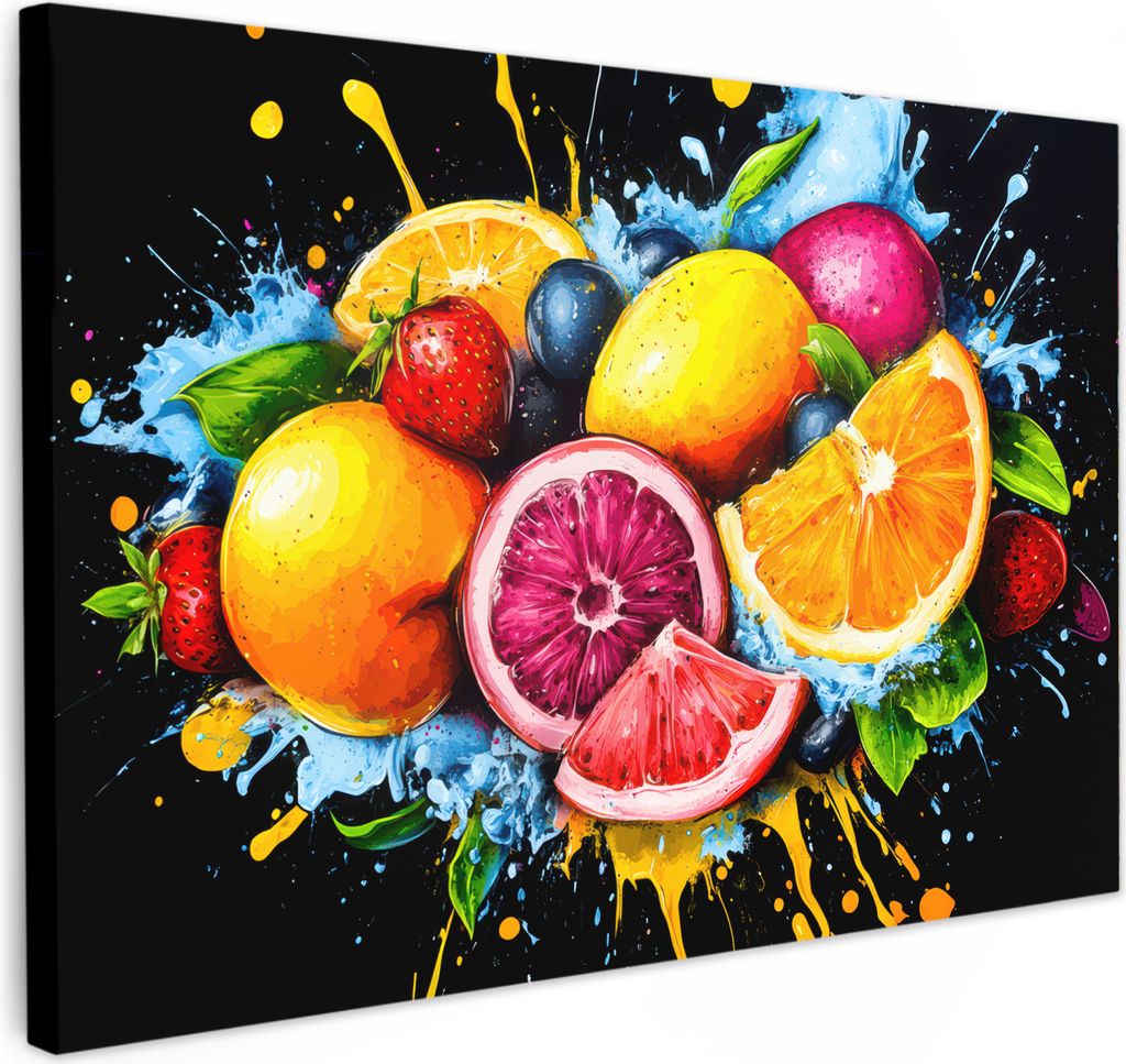 Leinwand Bilder 60x40 cm - Graffiti - Obst, Wandbilder, Wanddeko Wohnzimmer, Bild