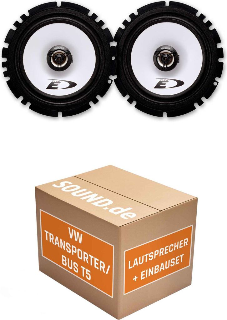 Lautsprecher Boxen Einbaupaket vorne Alpine SXE-1725 passend für VW T5/T6 | 2x Tief-Mitteltöner mit integriertem Hochtöner 220W MAX