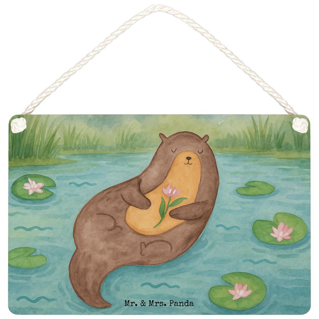 Mr. & Mrs. Panda hängeschild Otter Seerose Design DIN A5 - Weiß - Geschenk, Seeotter, Dekoration Schild, Fluss, kleine aufmerksamkeit, Türschild...