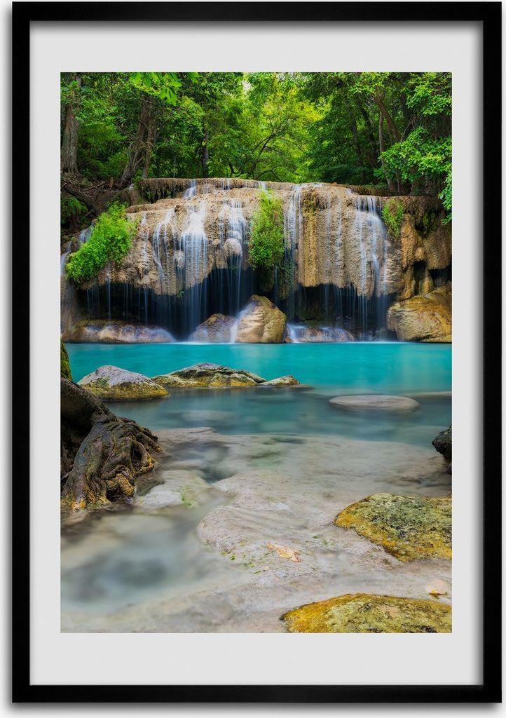 Bild - Bilderrahmen - 50 cm x 70 cm - MDF - Rahmen - Wandkunst Wasserfall im Dschungel