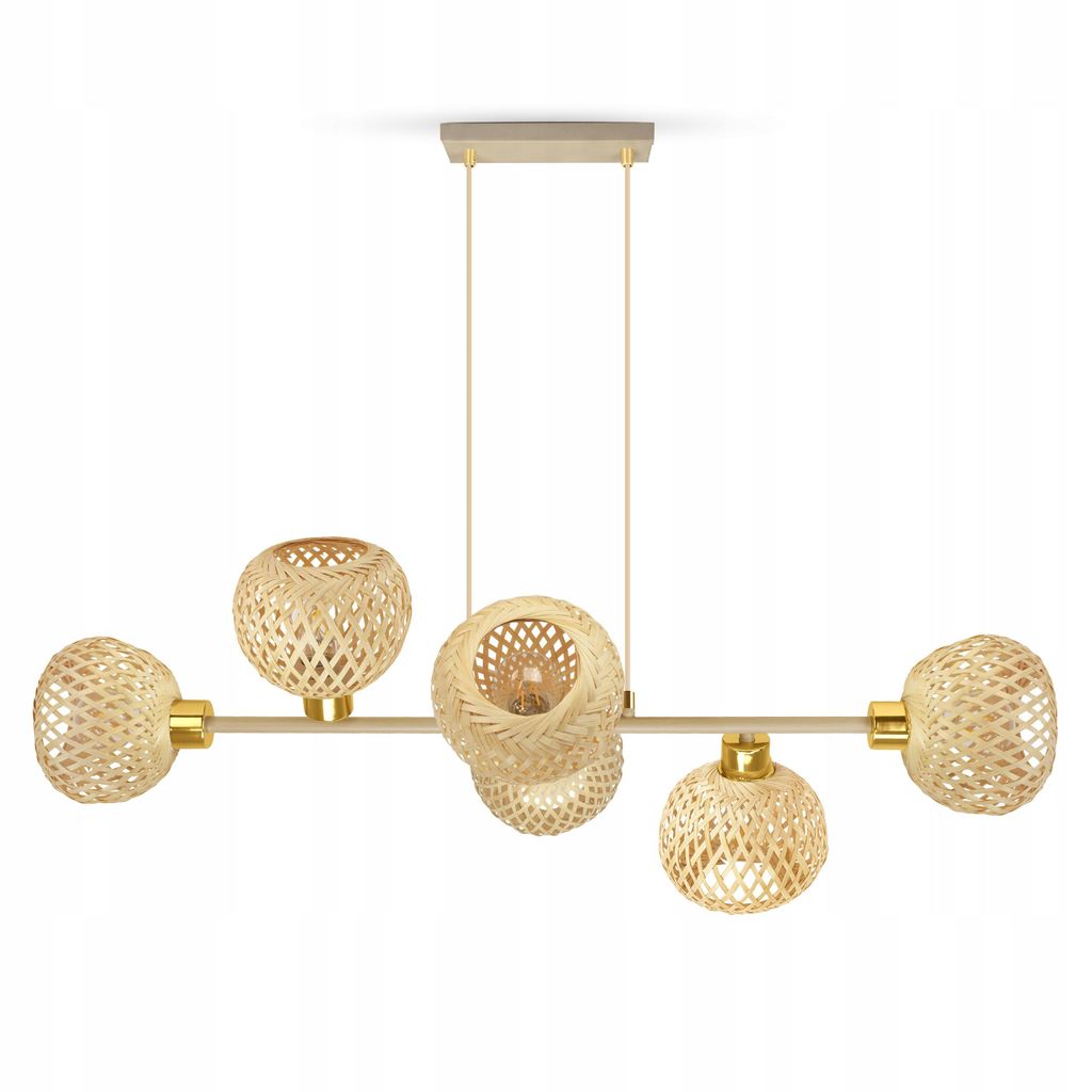 Luxolar LED pendelleuchte 6-flammig E27 Rattan Boho Beige/Grau - Verstellbar Hängelampe für Schlafzimmer, Küche über Esstisch Wohnzimmer