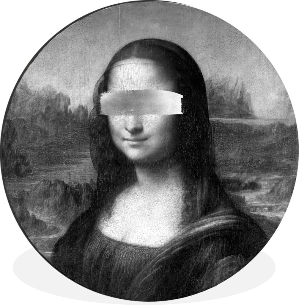 MuchoWow Aluminium Wandkreis Mona Lisa - Leonardo da Vinci - Schwarz - Weiß Ø 30 cm Wanddeko Modern Wohnzimmer - Wand Bild - Wohnzimmer - Runde...