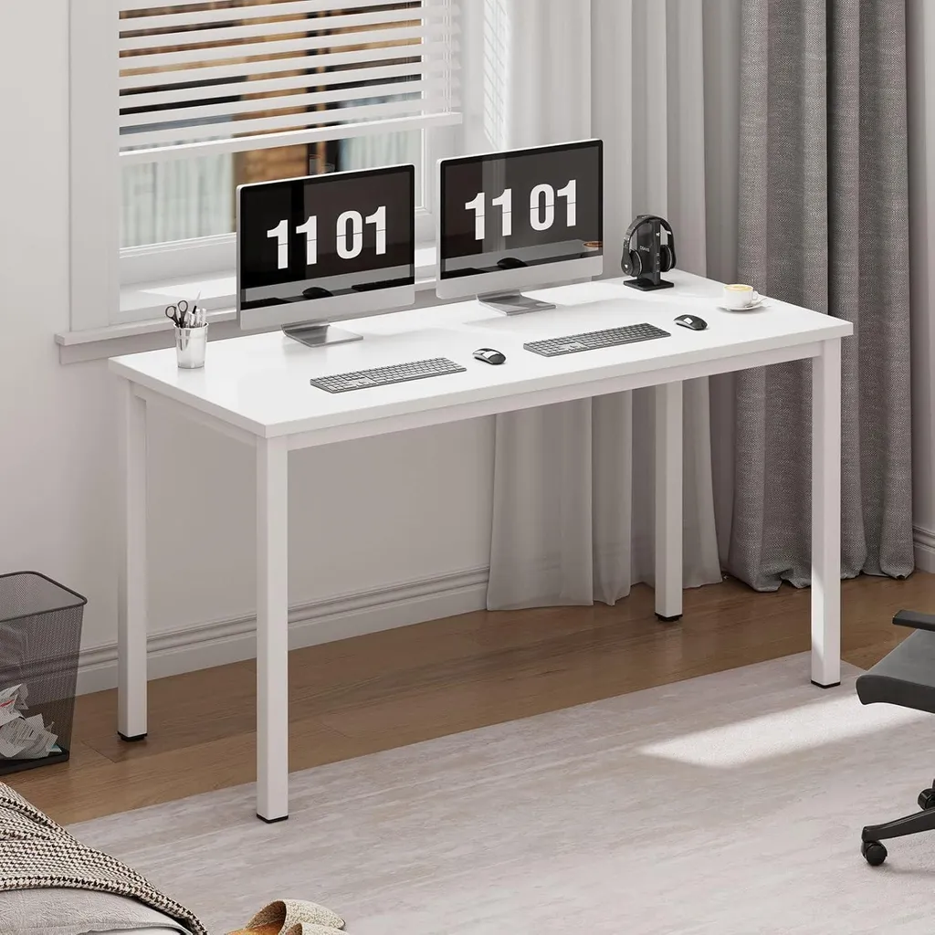 Table de bureau blanche 100x60 cm pour ordinateur et télétravail chic