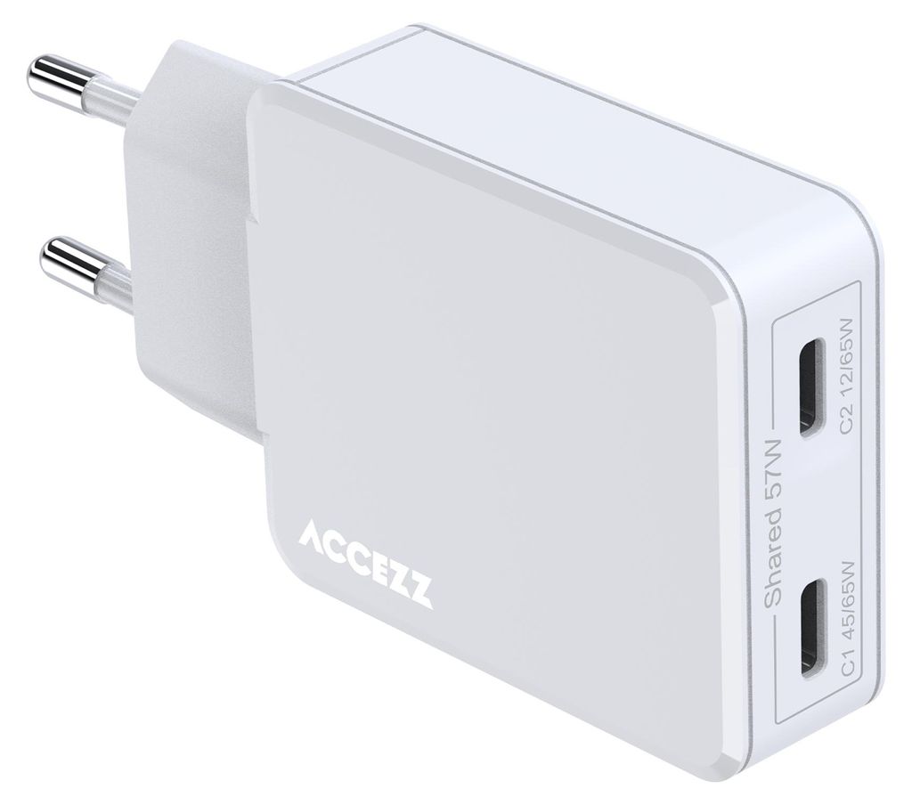 Accezz Ultra Slim GaN Ladegerät - 2x USB-C - 65 W - Weiß Produktbild 