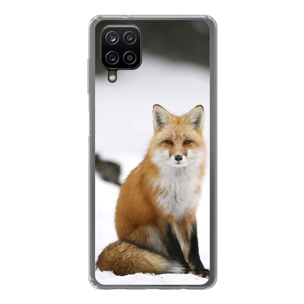 MuchoWow Handyhülle Schutzhülle Hülle für Samsung Galaxy A12 Fuchs - Schnee - Winter Silikon Softcase Handy Hülle - Bild