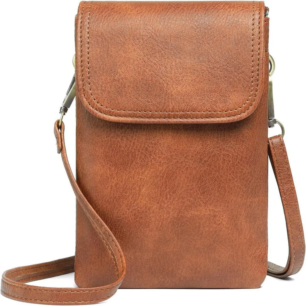 Sac Sacoche Bandoulière Femme Cuir Marron Vintage avec Protection RFID