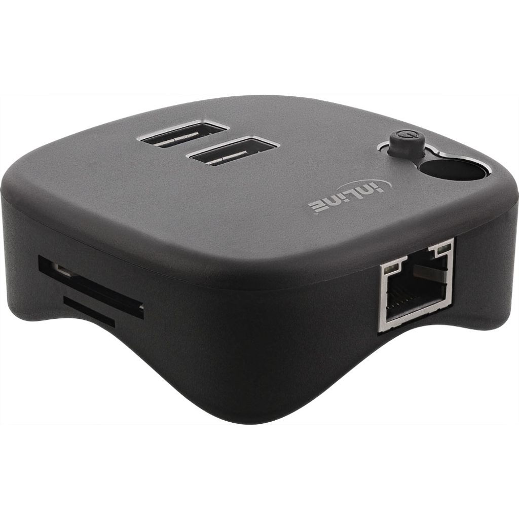 InLine USB 3.0 Multiadapter, 2xUSB-A, RJ45, SD/MicroSD Cardreader, schwarz