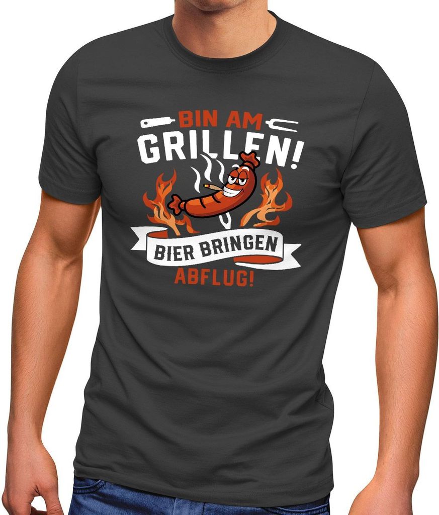 Herren T-Shirt grillen mit Spruch Bin am Grillen! Bier bringen Abflug! Fun-Shirt Grill-Geschenk Männer Moonworks anthrazit XXL