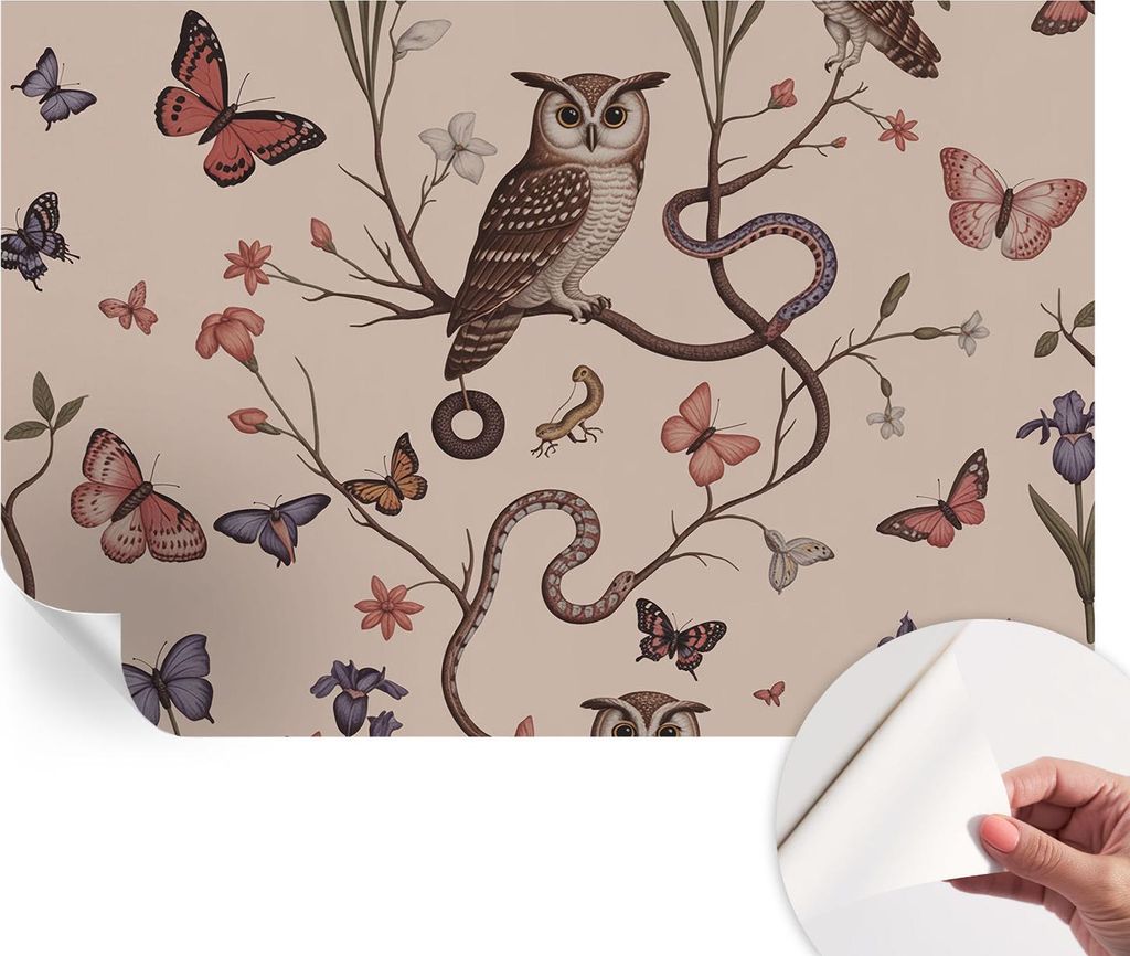 Selbstklebende Wandtapete - Dekorative Tapete für Wohnzimmer - Klebefolie für Wandbilder - Tapetenfolie für Wanddekoration - 104x70 cm - Eulennatur